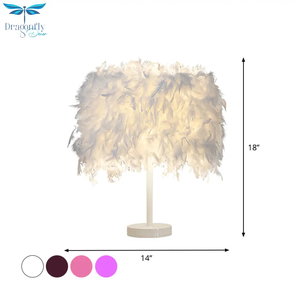 Clara - 14 10/14 Wide Cylinder Shaped Night Light Modern Feather 1 Head Bedside Table Lamp In