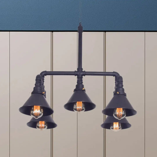 Clara - Farmhouse Metal Cone Pendant Chandelier 5 - Bulb Living Room Ceiling Hang Fixture In