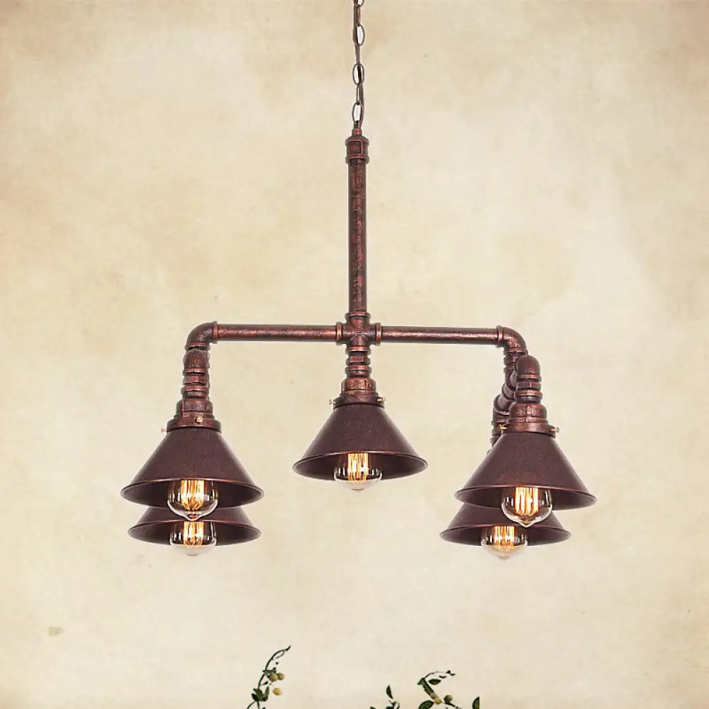Clara - Farmhouse Metal Cone Pendant Chandelier 5 - Bulb Living Room Ceiling Hang Fixture In