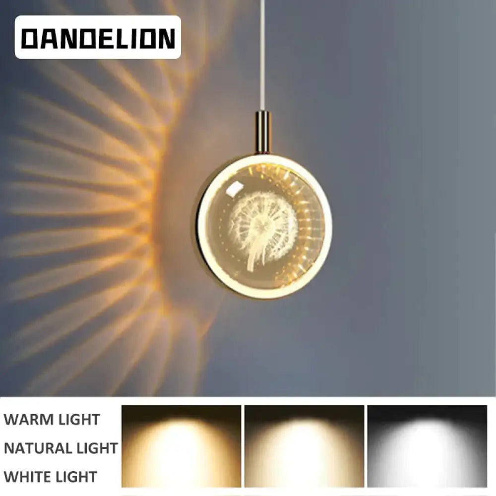 Clara - Led Crystal Glass Ball Pendant Lights For Indoor Lighting Dandelion Pattern / Warm Light