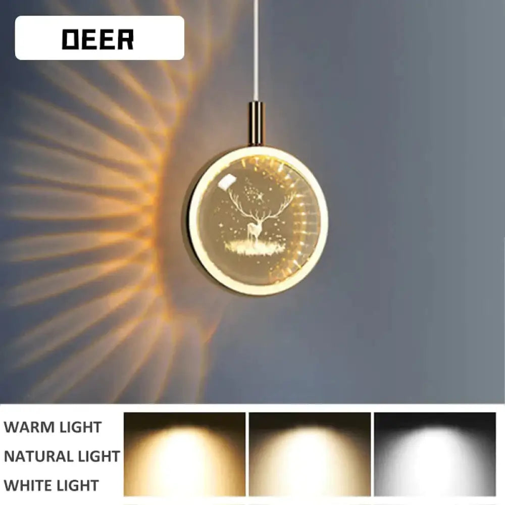 Clara - Led Crystal Glass Ball Pendant Lights For Indoor Lighting Deer Pattern / Warm Light Light