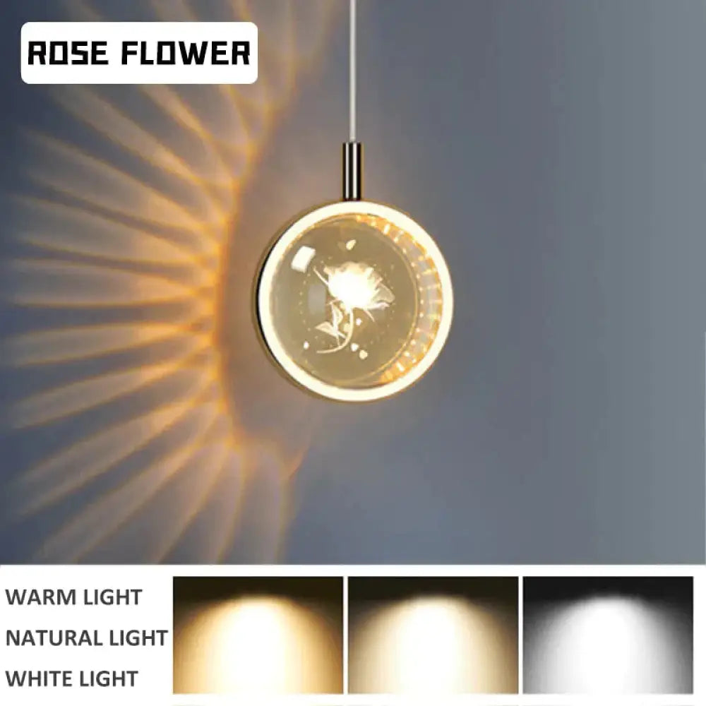 Clara - Led Crystal Glass Ball Pendant Lights For Indoor Lighting Rose Flower Pattern / Warm Light