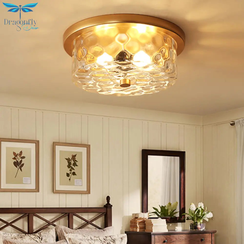 Classic Bedroom Charm: 1 - Light Glass Shade Colonial Style Polyhedron Flush Mount Ceiling Light