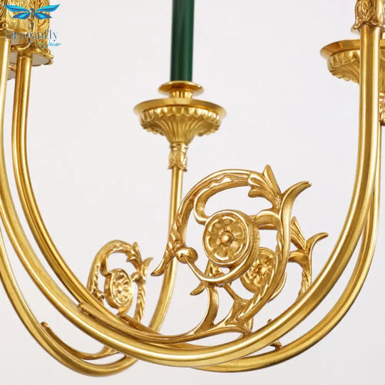 Classic Brass Lamp Green Candle Holder Lights Chandelier European Pendant For Dining Table