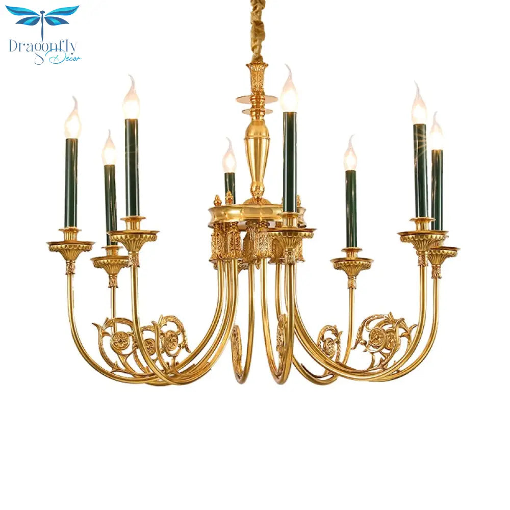 Classic Brass Lamp Green Candle Holder Lights Chandelier European Pendant For Dining Table