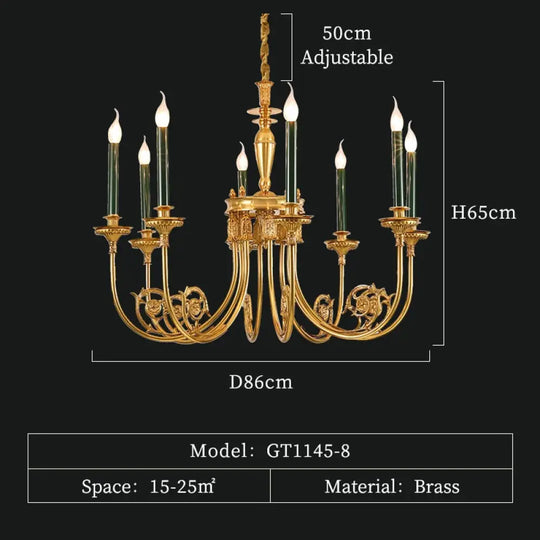 Classic Brass Lamp Green Candle Holder Lights Chandelier European Pendant For Dining Table 8Lights