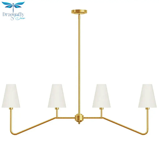 Classic Kitchen Island Chandelier - Polished Gold/Black With White Linen Shades For Bedroom And