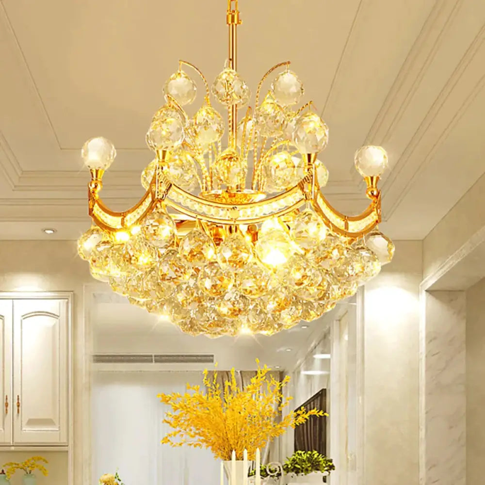 Clear Crystal Ball Chandelier Lighting Vintage Stylish 4 Lights Ceiling Pendant Light In Gold For