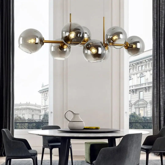 Clear/Smoke Glass 8 Bulbs Suspended Lighting Fixture In Black/Gold For Dining Room Gold / Smoke