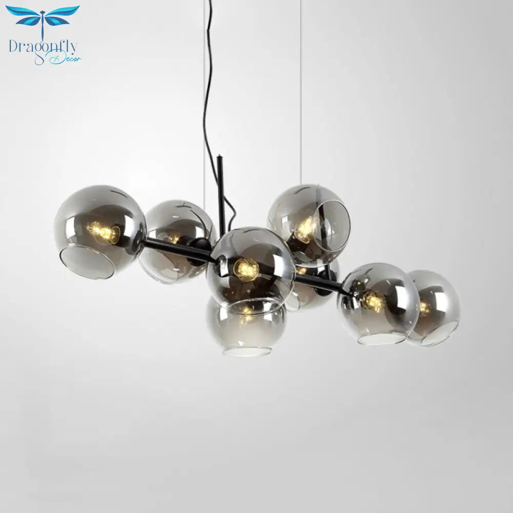 Clear/Smoke Glass 8 Bulbs Suspended Lighting Fixture In Black/Gold For Dining Room Pendant