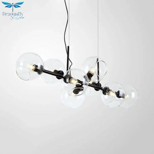 Clear/Smoke Glass 8 Bulbs Suspended Lighting Fixture In Black/Gold For Dining Room Pendant