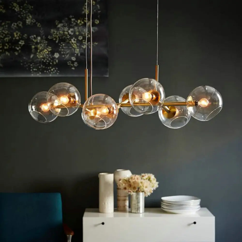 Clear/Smoke Glass 8 Bulbs Suspended Lighting Fixture In Black/Gold For Dining Room Gold / Clear