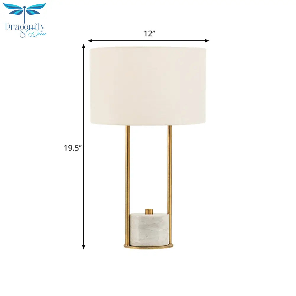 Colette - Modern Fabric Cylinder Nightstand Lamp White/Beige With Marble Base.