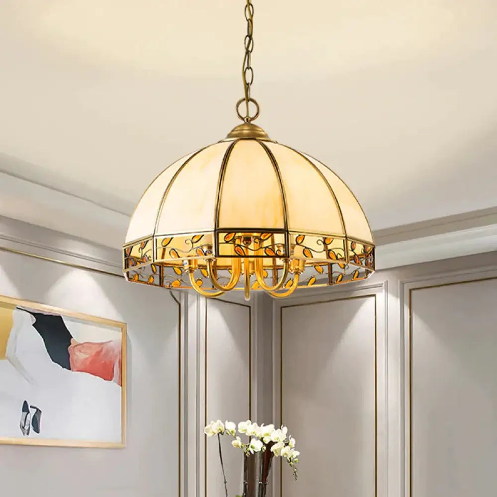 Colonial Dome Chandelier Lighting Fixture 5 Heads Opaline Glass Pendant Ceiling Light In Gold For