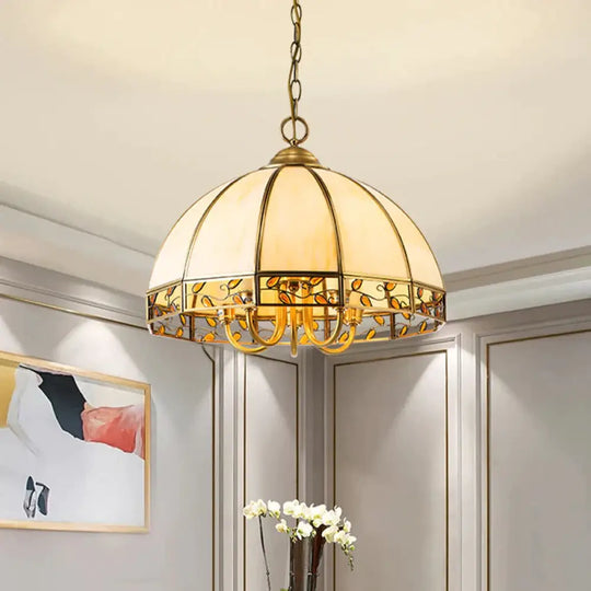 Colonial Dome Chandelier Lighting Fixture 5 Heads Opaline Glass Pendant Ceiling Light In Gold For