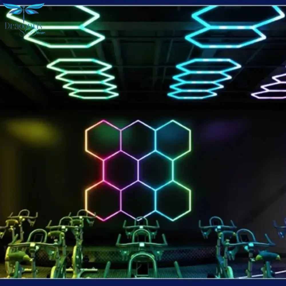 Colorful Decoration Gaming Rhythm Dancing Light Led Hexagon For Garage Gym Workshops Carwash