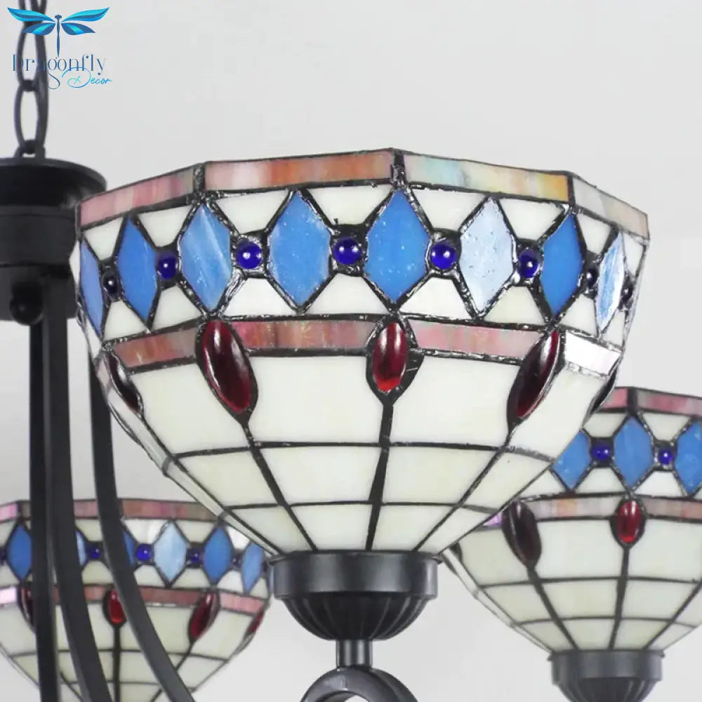 Colorful Glass Bowl Chandelier With Hanging Chain 5 Lights Baroque Pendant Light In Shopify Beige
