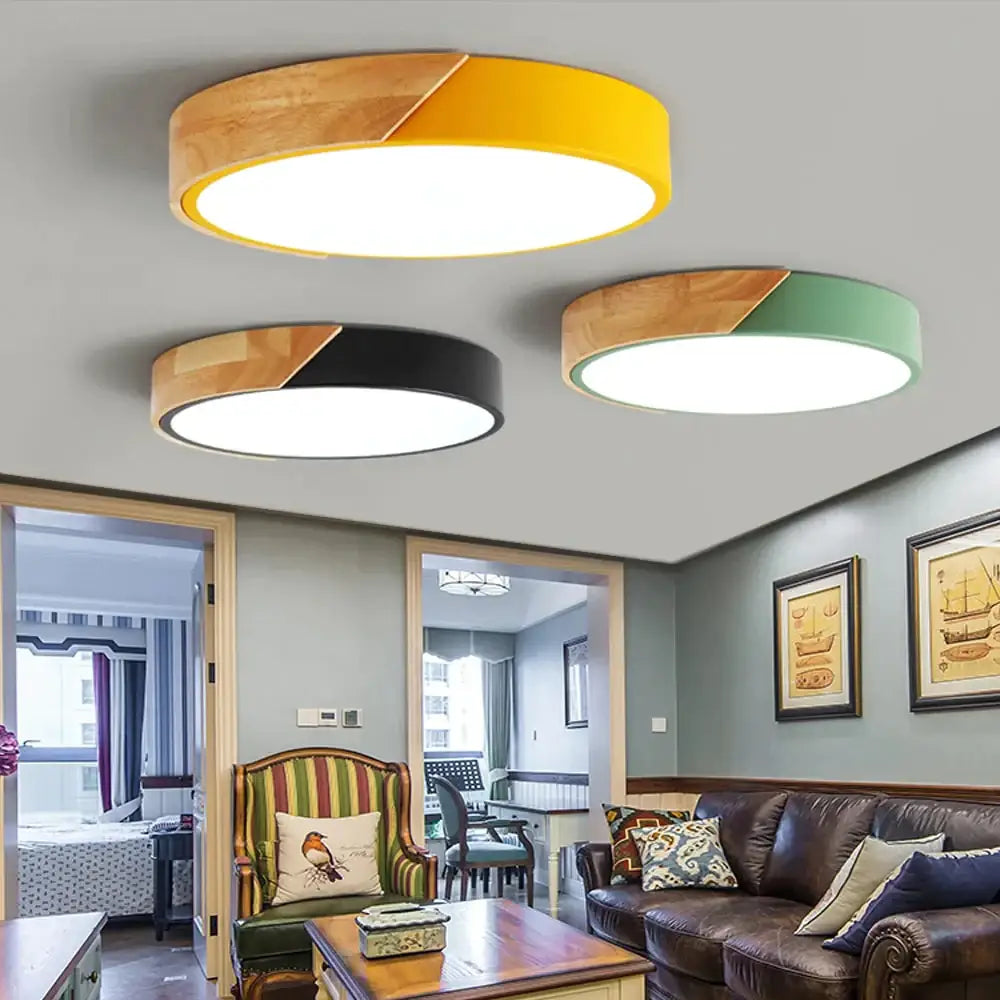 Colorful Nordic Wood Led Ceiling Lights Gray / 30Cm 18W Warm White