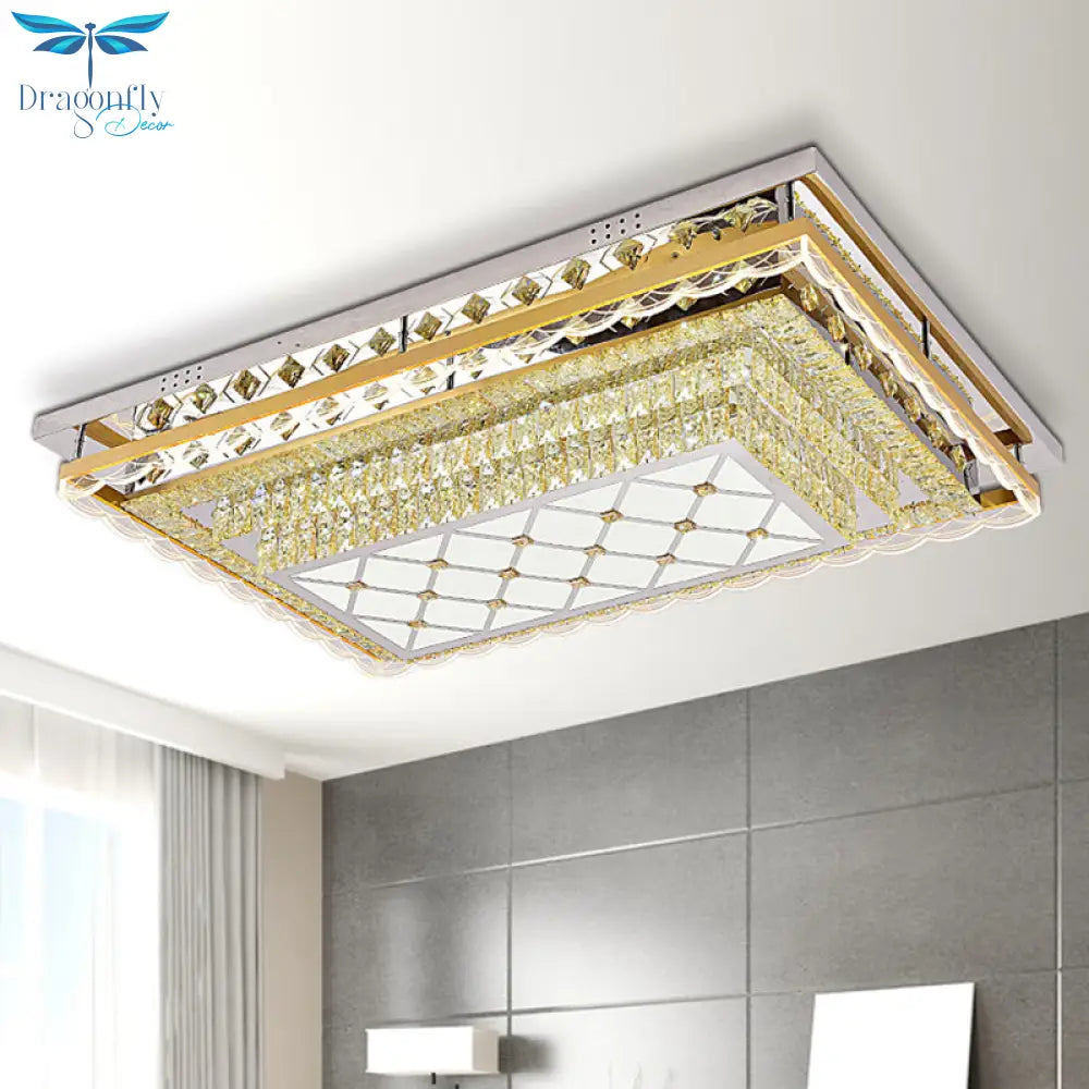 Contemporary Clear Crystal Rectangle Led Flush Mount Ceiling Light For Living Room
