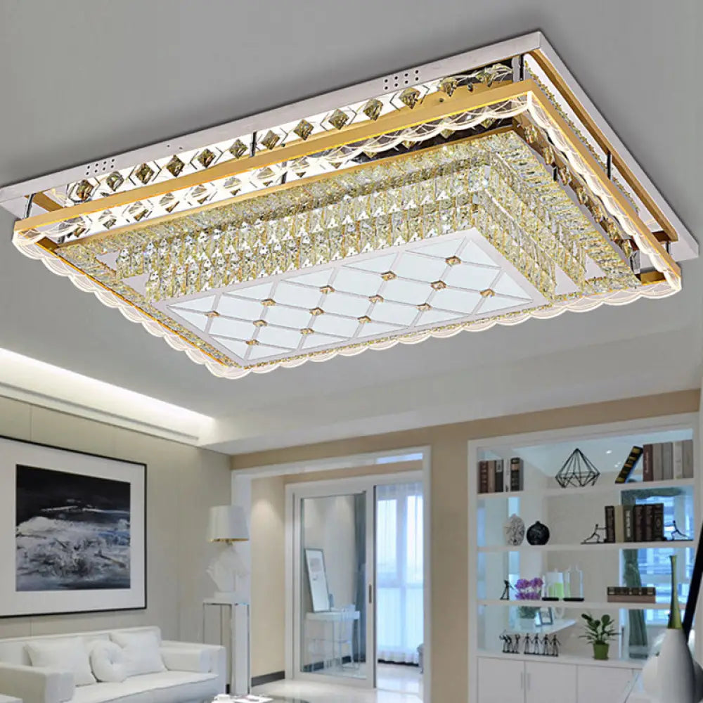 Contemporary Clear Crystal Rectangle Led Flush Mount Ceiling Light For Living Room