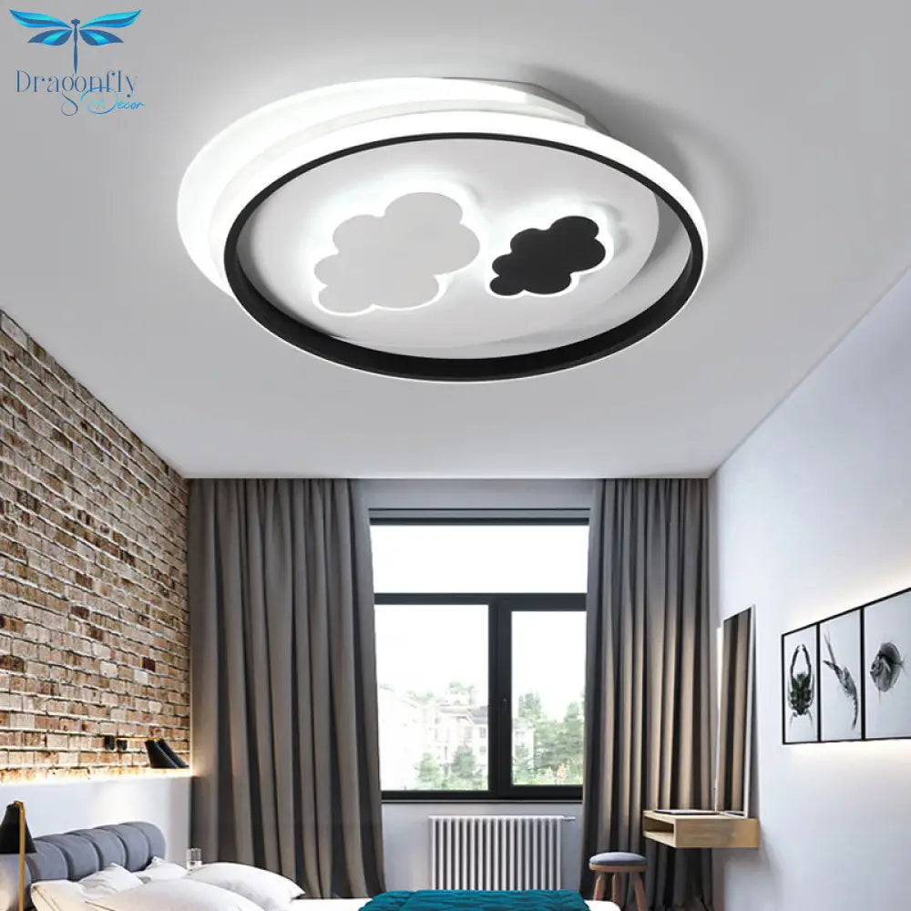 Contemporary Cloud - Shaped Flush Mount Ceiling Light For Kids Room In Black - White
