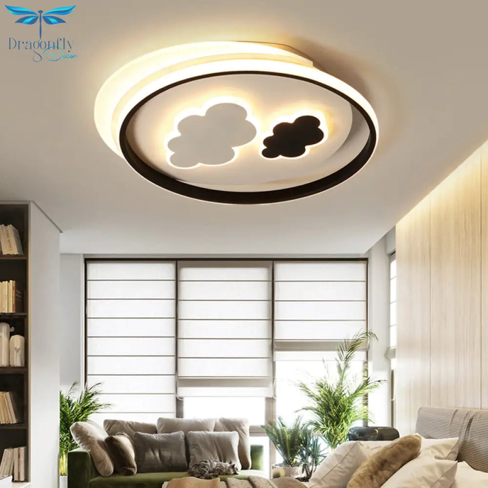 Contemporary Cloud - Shaped Flush Mount Ceiling Light For Kids Room In Black - White