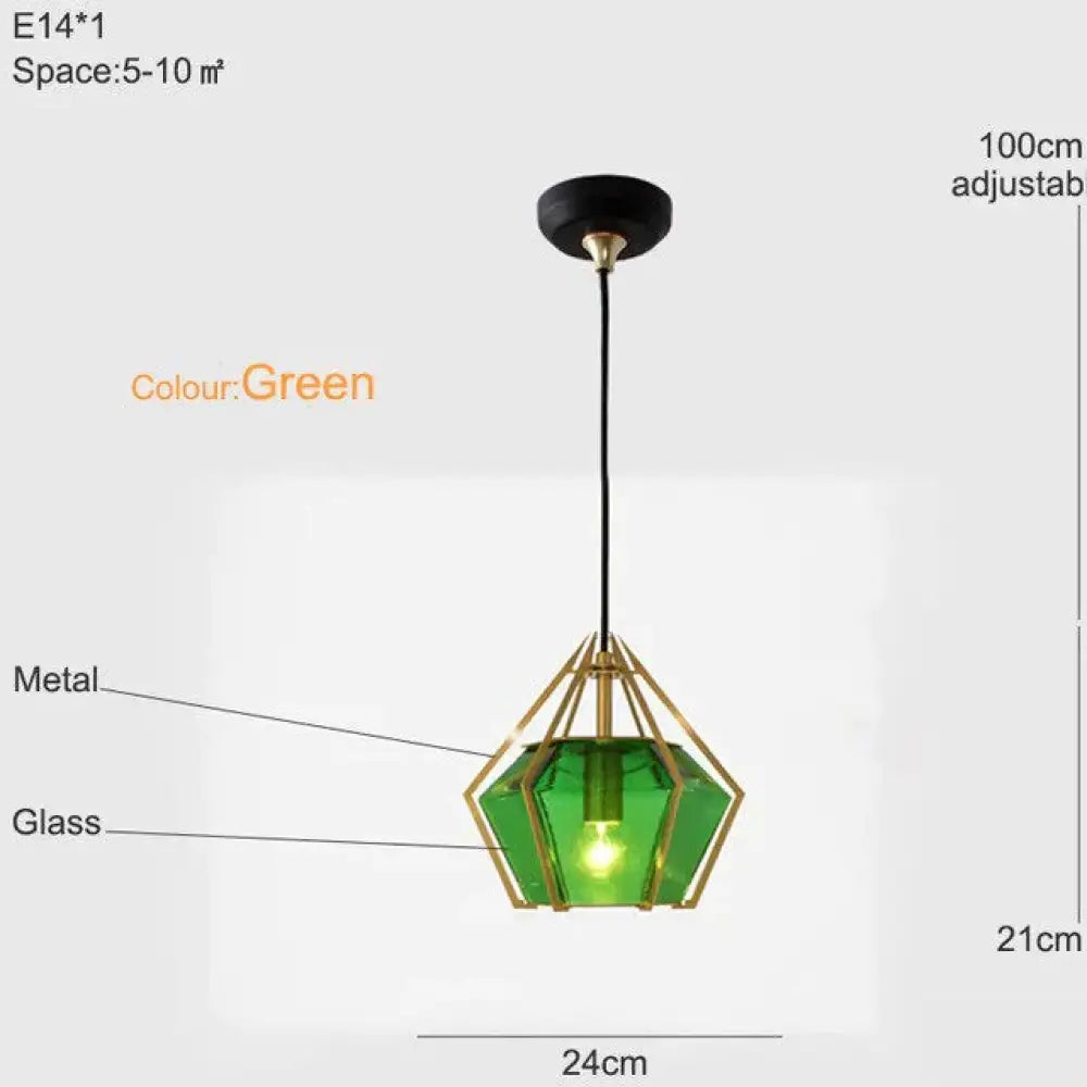 Contemporary Multicolored Glass Pendant Lamp For Various Settings Green 24