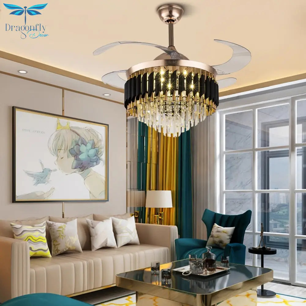 Contemporary Retractable Ceiling Fans With Led Light - A Multi - Functional Chandelier Fan 3 Color