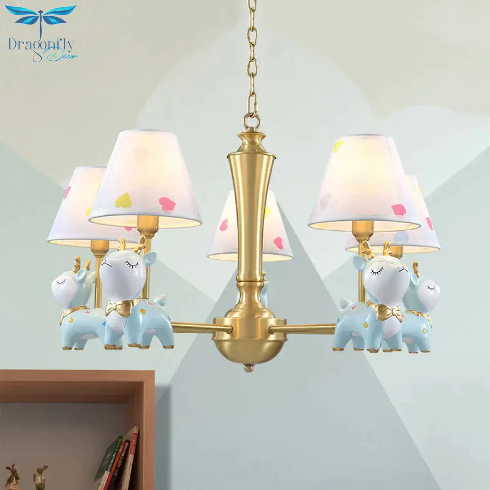 Contemporary Tapered Shade Hanging Light Fixture With Deer Metal Chandelier For Living Room