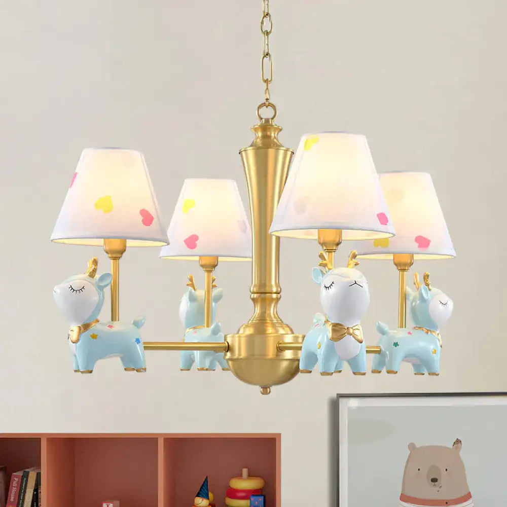 Contemporary Tapered Shade Hanging Light Fixture With Deer Metal Chandelier For Living Room 4 / Blue