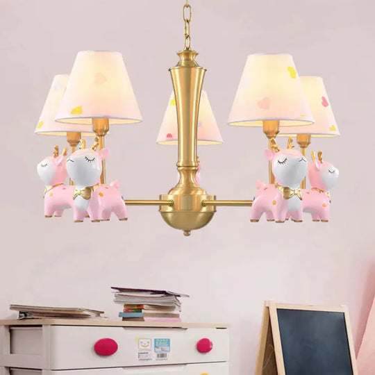 Contemporary Tapered Shade Hanging Light Fixture With Deer Metal Chandelier For Living Room 5 / Pink