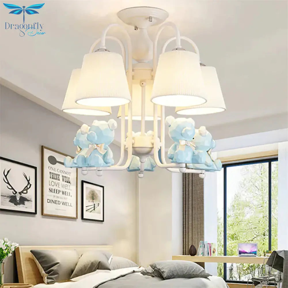 Contemporary Tapered Shade Hanging Lights Fabric Chandelier For Living Room