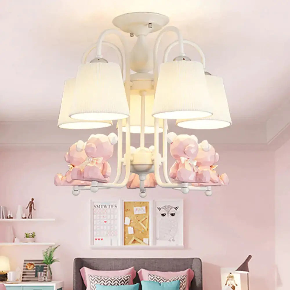 Contemporary Tapered Shade Hanging Lights Fabric Chandelier For Living Room Pink