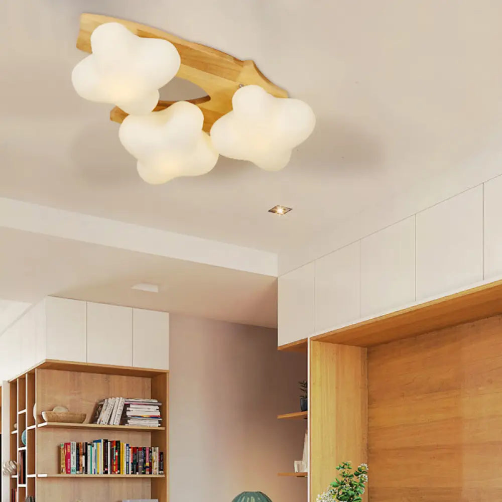 Contemporary White Glass Plum Blossom Flush Mount Ceiling Light For Kids Bedroom 3 /