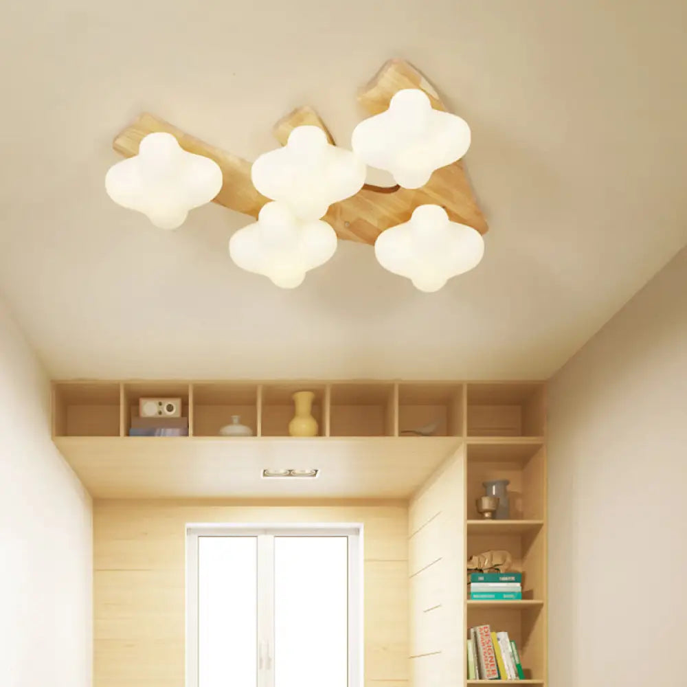 Contemporary White Glass Plum Blossom Flush Mount Ceiling Light For Kids Bedroom 5 /