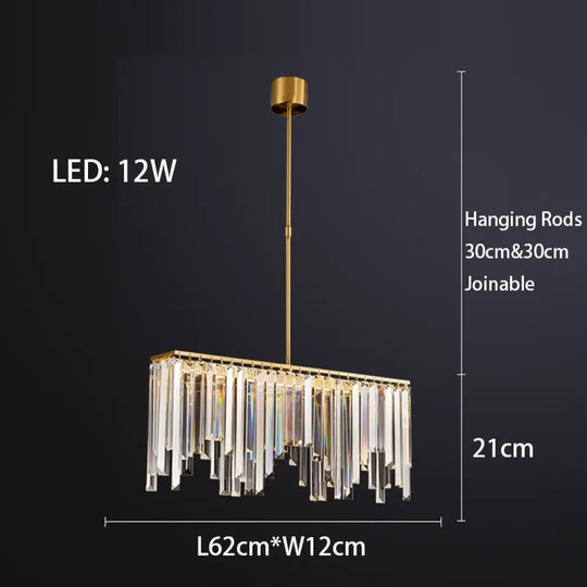 Copper Crystal Grandeur: Rectangular Led Chandeliers For Dining Tables L62Cm / White Light