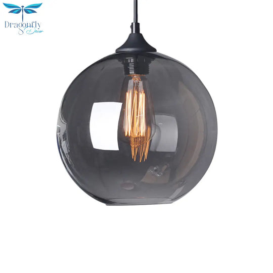 Corinne - Industrial 1 Light Grey/Clear Glass Hanging Lamp In Black Wide Globe