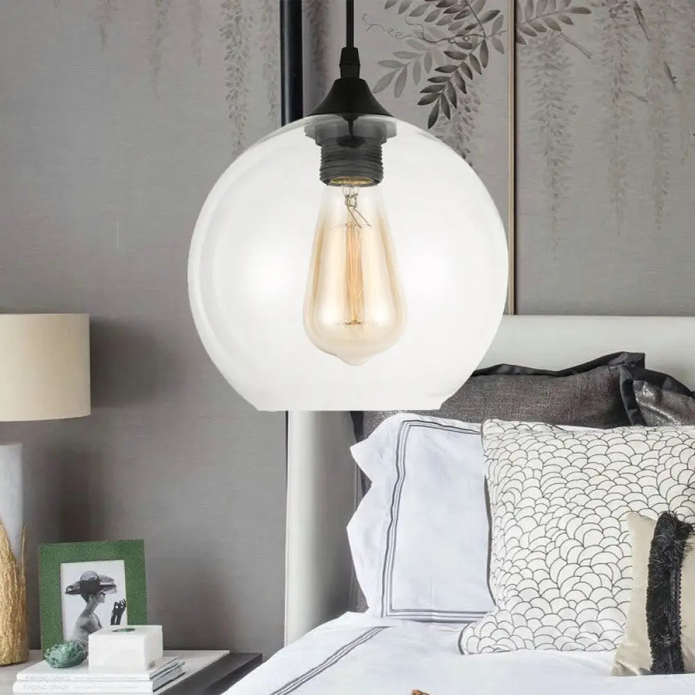 Corinne - Industrial 1 Light Grey/Clear Glass Hanging Lamp In Black Wide Globe Clear / 8