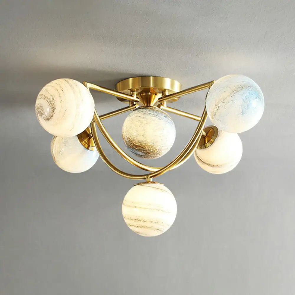 Cosmic Bedroom Glow: Gold Nordic Ombre Glass Semi - Flush Mount Chandelier With A Planet Design 6 /