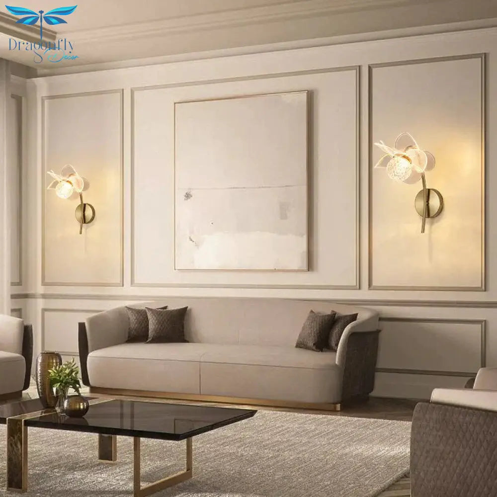 Creative Floral Decorative Gold Led Wall Lamp For Bedroom Bedside Living Room Lighting Fixture