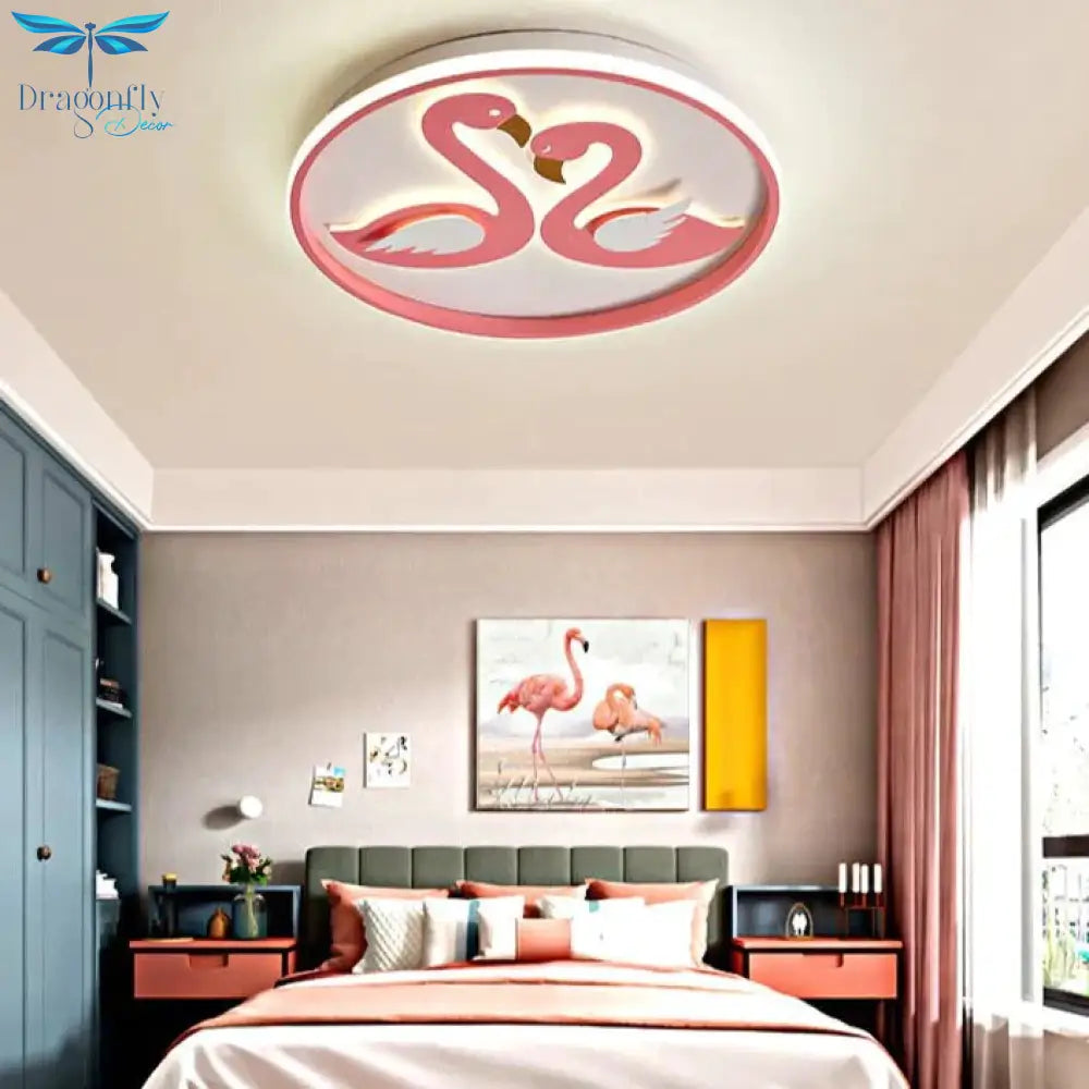 Creative Pink Flamingo Led Bedroom Ceiling Lamp