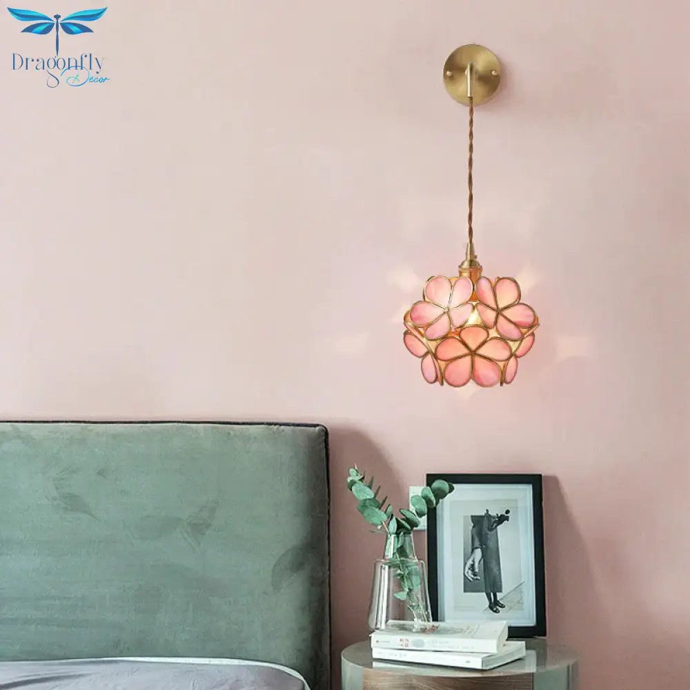 Creative Retro Pure Copper Petal Flower Bedside Bedroom Wall Lamp House Coffee Shop Japanese