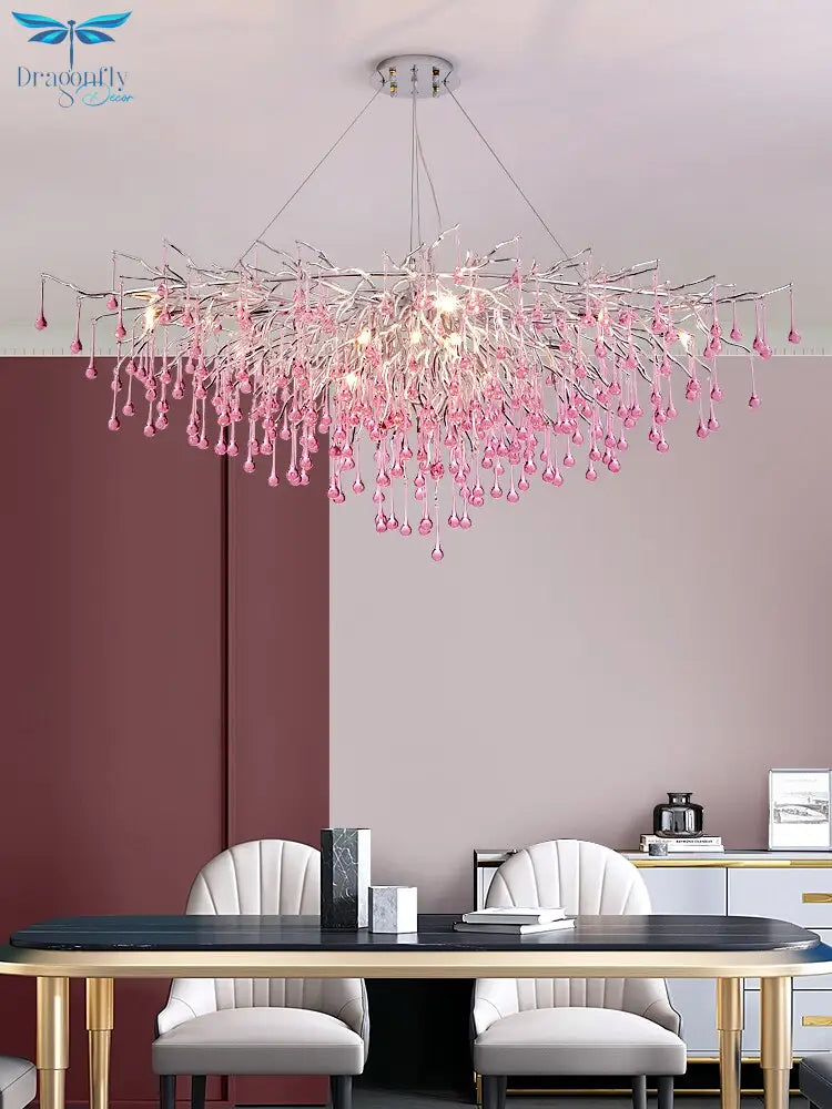 Creative Tree Branch Chandelier For Bedroom Girl Room Decoration Hanging Lamp Lovely Cute Pink Blue