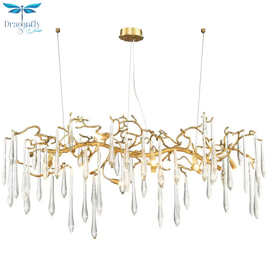 Creative Tree Branch Lamp Long Copper Chandelier For Dining Room Restaurant Crystal Kitchen Island