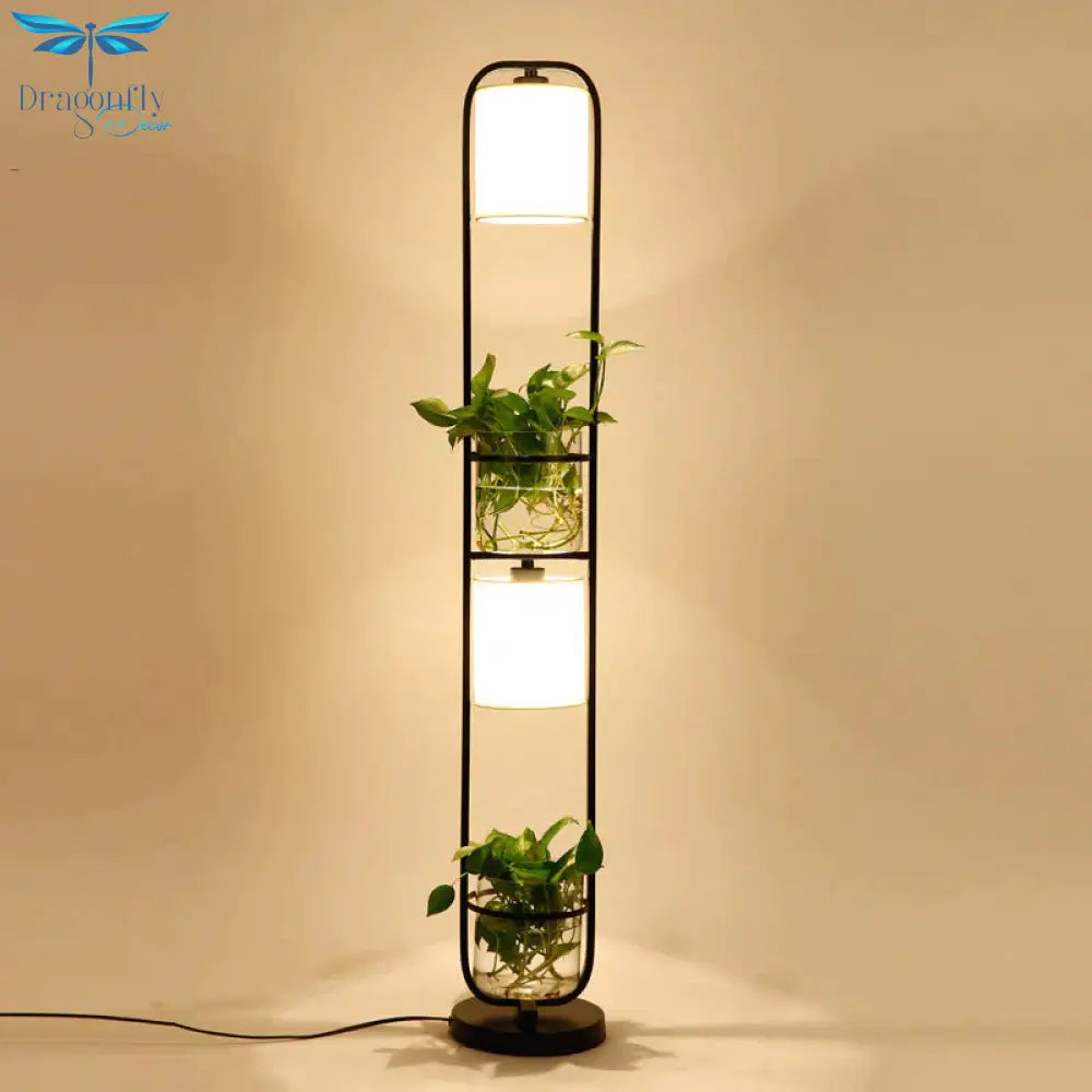 Creative Wrought Iron Plant Floor Lamp Living Room Bedroom Office Personality Cloth Glass Flowers
