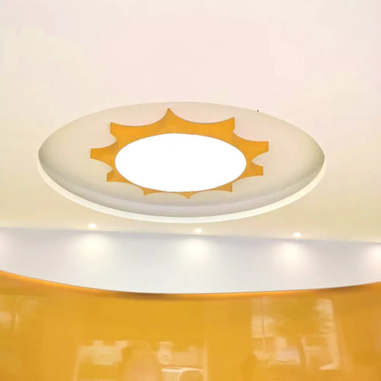 Creative Yellow Sun Acrylic Led Flush Mount Ceiling Light Fixture For Kindergarten / 26’