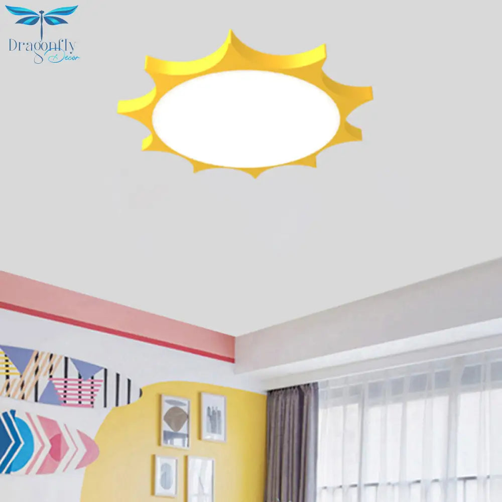 Creative Yellow Sun Acrylic Led Flush Mount Ceiling Light Fixture For Kindergarten