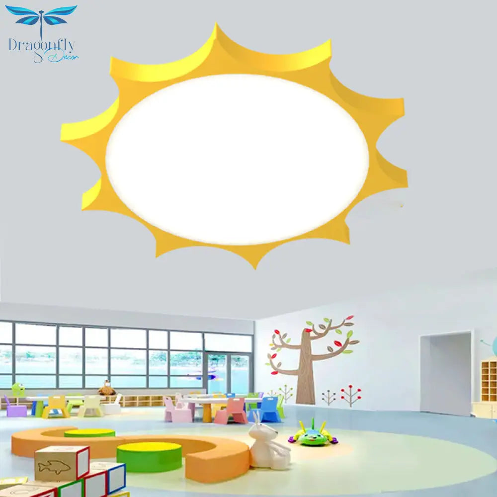 Creative Yellow Sun Acrylic Led Flush Mount Ceiling Light Fixture For Kindergarten