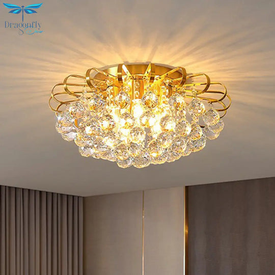 Crystal Bedroom Beauty: Post - Modern Clear Faceted Ball Flush Mount Ceiling Light With Floral