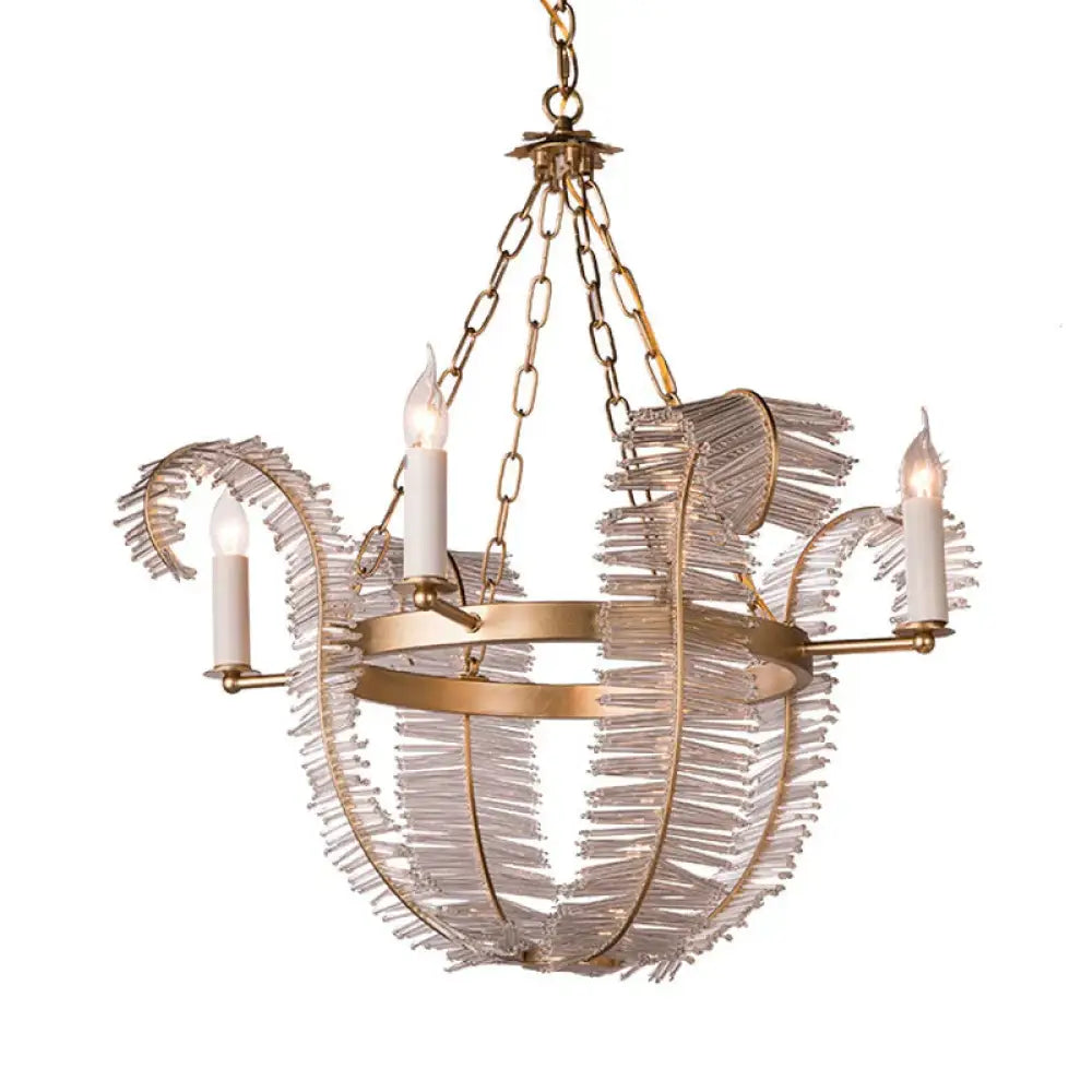 Crystal Candle - Style Hanging Chandelier Simple 4 Lights Brass Pedant Lighting For Bedroom
